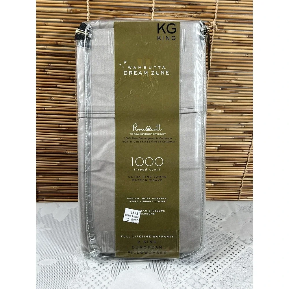 Wamsutta Dream Zone 2 Pillowcases 1000 Thread Count Pima Cotton Grey Solid KING